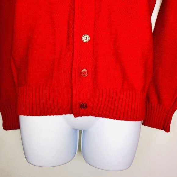 Vintage 70s Kentfield Sweater Mens S Red Cardigan V Neck Grandpa - Picture 5 of 9